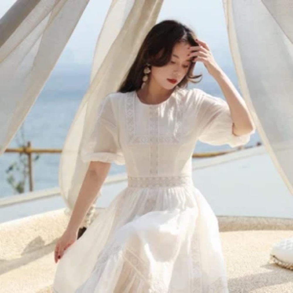 Embroidered Bohemian Elegant White Lace Dress